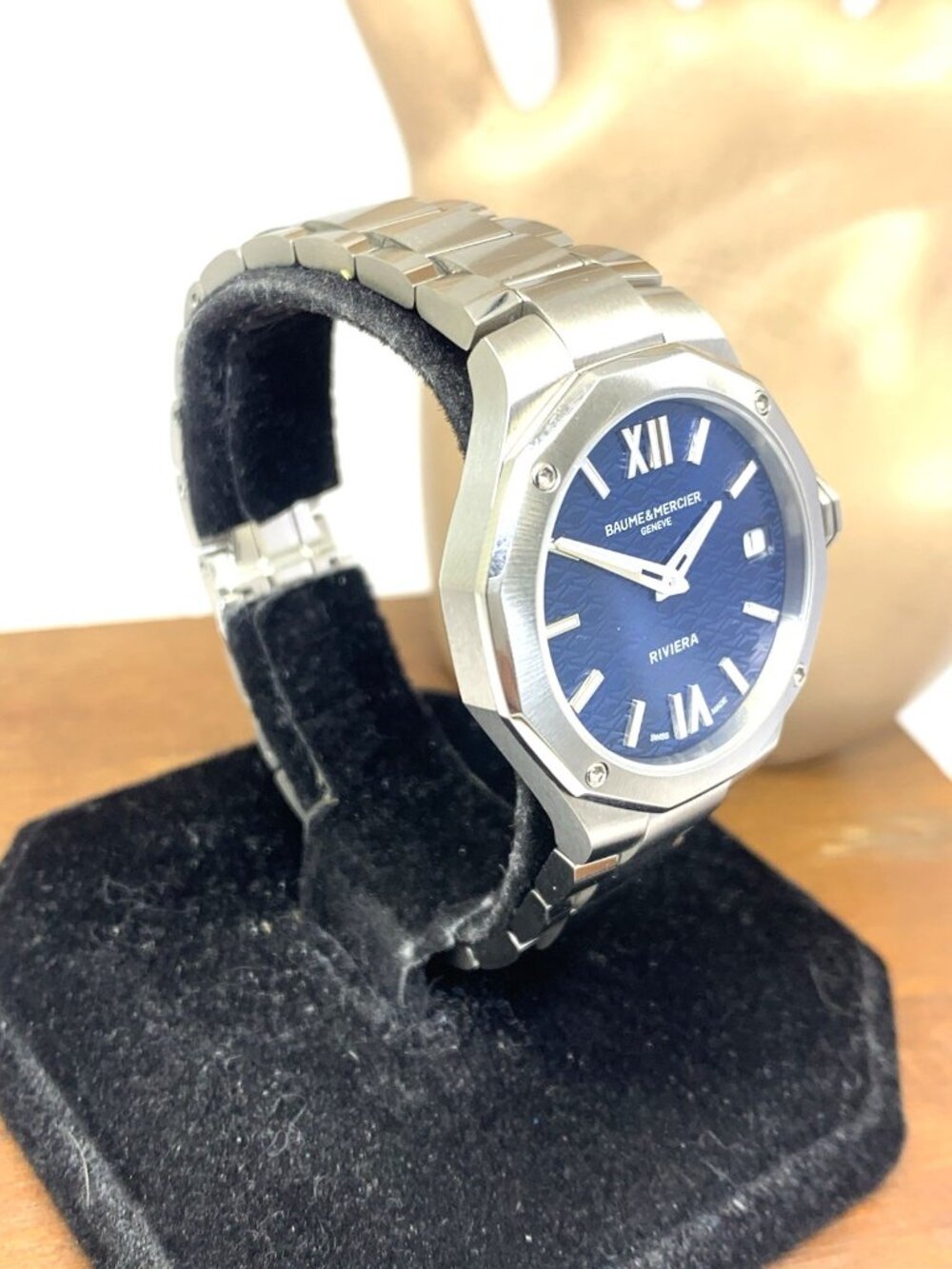 Baume & Mercier Women's Watch Riviera 10727 Swiss Quartz Blue Dial Steel 33mm - Picture 14 of 14